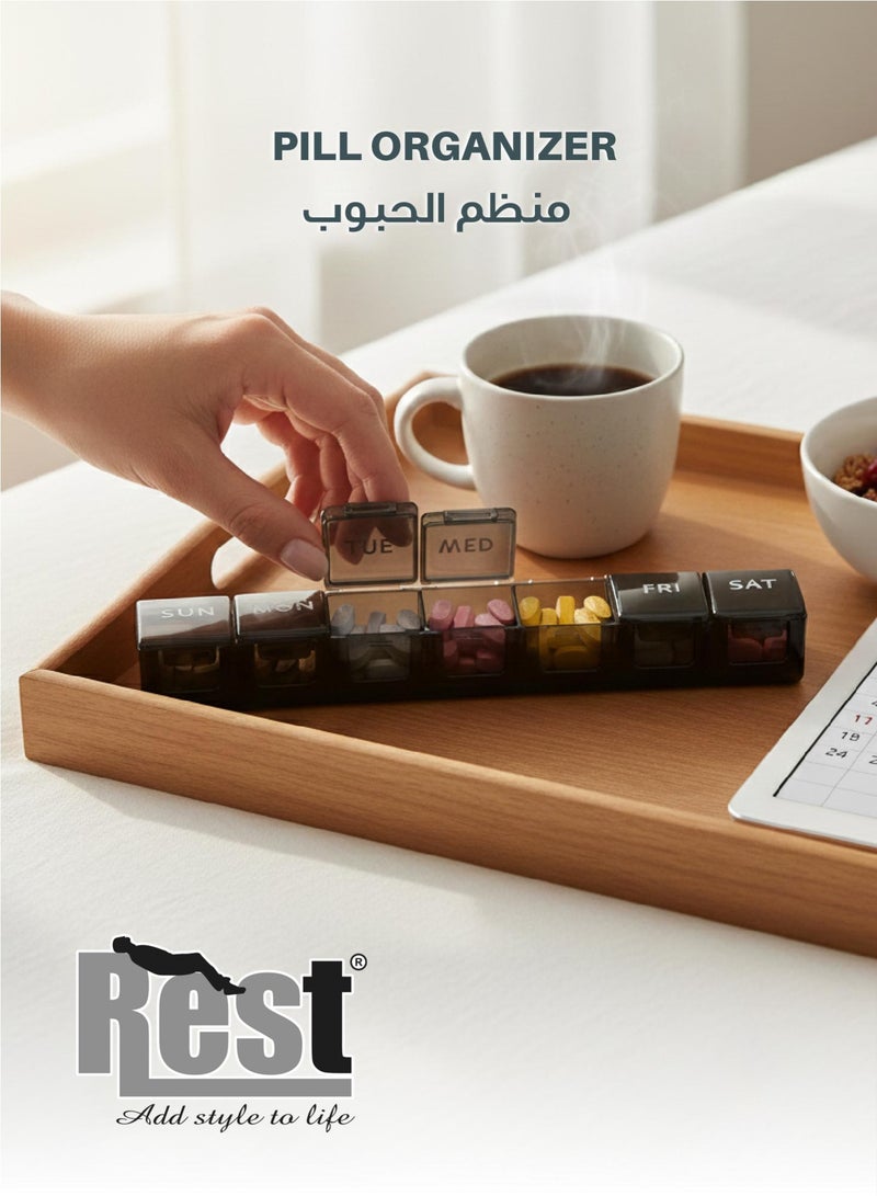 ريست REST Extra Large Weekly Pill Organizer, Weekly Pill Box, 7 Day Pill Case, Oversize Daily Medicine Pill Dispenser, Daily Pill Cases for Pills/Vitamin/Fish Oil/Supplements - Image 1